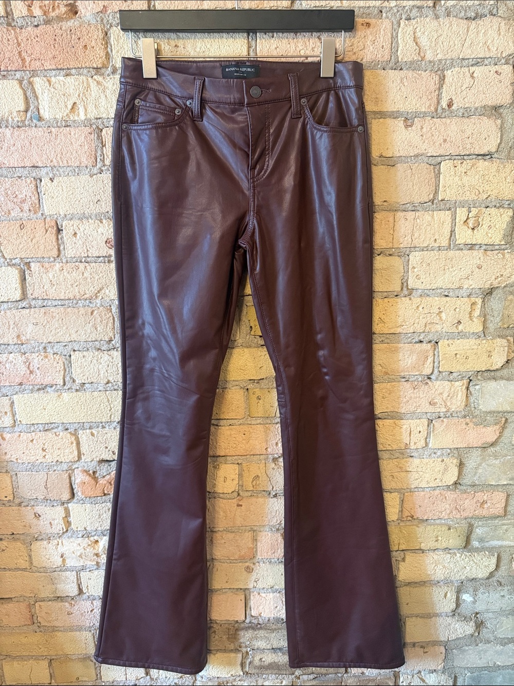 Banana Republic Women's Deep Burgundy Faux Leather Flare Pants